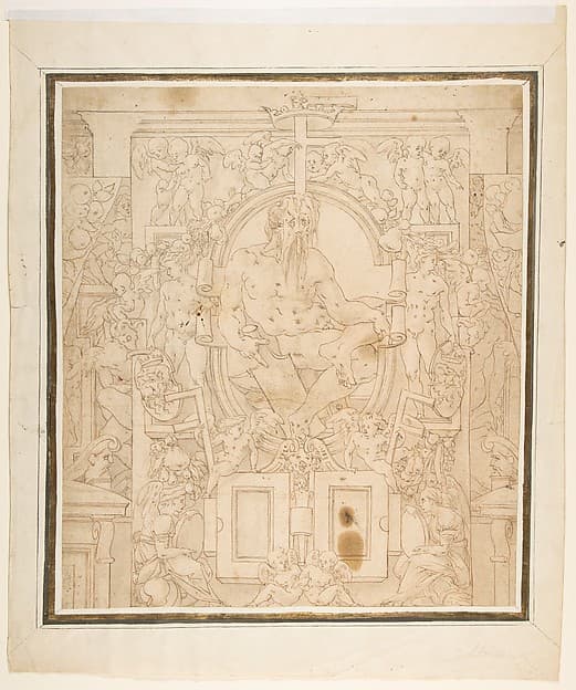 Design for a Wall Decoration with a River God and Putti carrying the Symbols of King François I