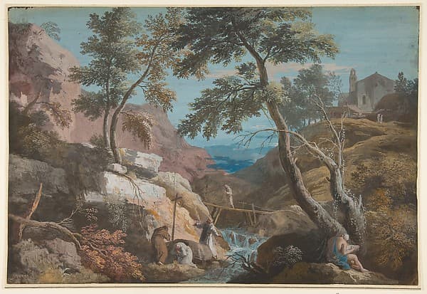 Mountainous Landscape with Hermits