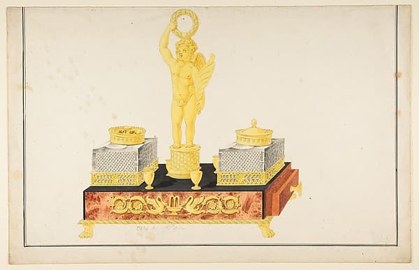Design for a Pen and Ink Stand with a Cupid and Two Ink Wells