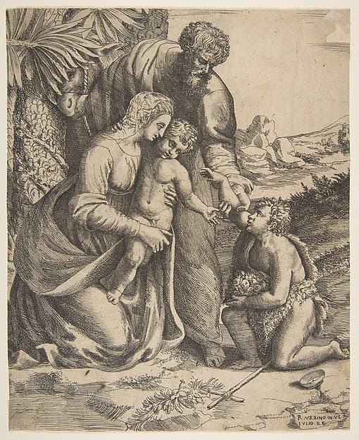 Holy Family with Saint John the Baptist who kneels at the right