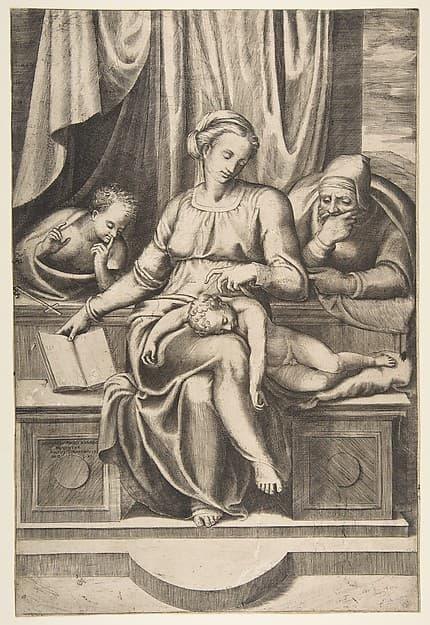 Virgin and Child with Saints Joseph and John the Baptist (after Michelangelo's Madonna del Silenzio)