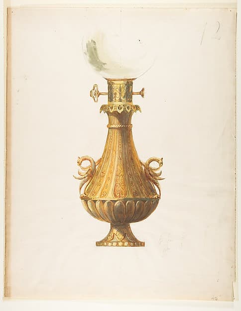 Design for a Gas Lamp with Gilt Base and Glass Globe