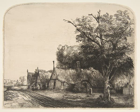 Landscape with Three Gabled Cottages Beside a Road
