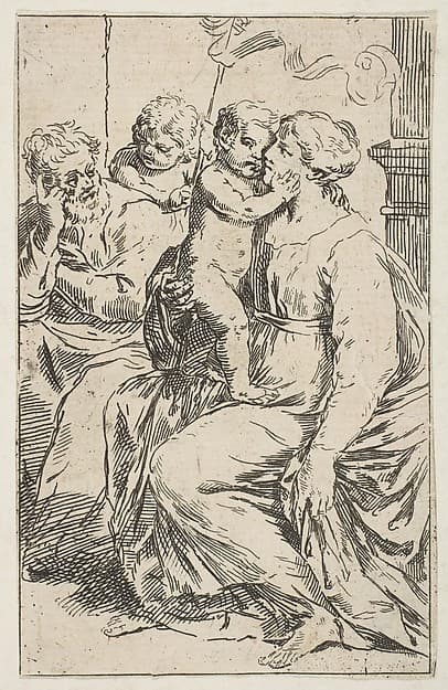 Holy Family with Saint John the Baptist, copy in reverse