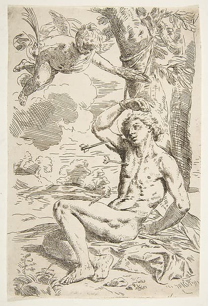 Saint Sebastian pierced with arrows and tied to a tree, copy after Cantarini
