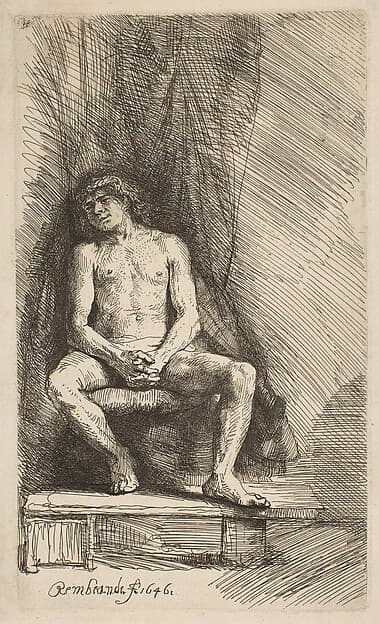 Nude Man Seated before a Curtain