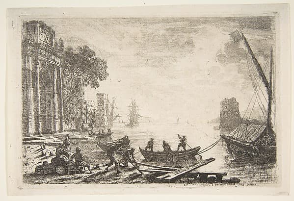 Harbor Scene with Rising Sun