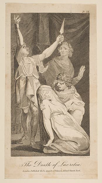 The Death of Lucretia, from Allen's "New and Impartial Roman History"