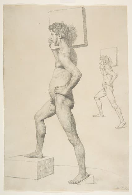 Study of a Male Nude Shouldering a Wooden Block
