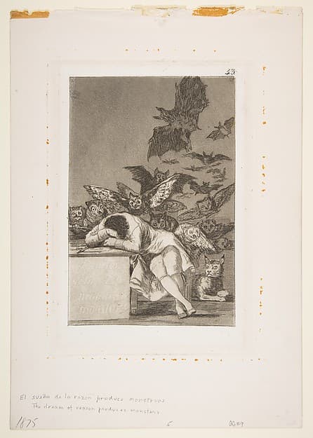 Plate 43 from "Los Caprichos": The sleep of reason produces monsters (El sueño de la razon produce monstruos)