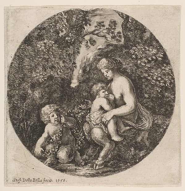 Satyr family, from 'Landscapes and seaports' (Paysages et ports de mer, dans des ronds)