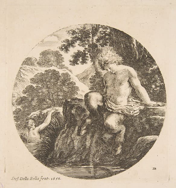 Young Satyr About to Bathe in a River, from "Landscapes and seaports" (Paysages et ports de mer, dans des ronds)