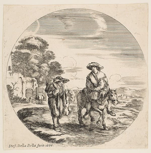 Landscape with Two Peasants, One Riding a Horse, from "Landscapes and seaports" (Paysages et ports de mer, dans des ronds)