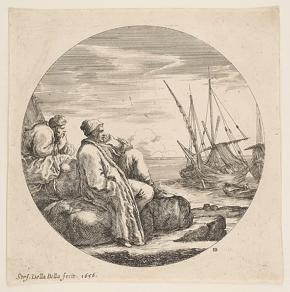 Two Turkish Merchants in a Port, from "Landscapes and seaports" (Paysages et ports de mer, dans des ronds)
