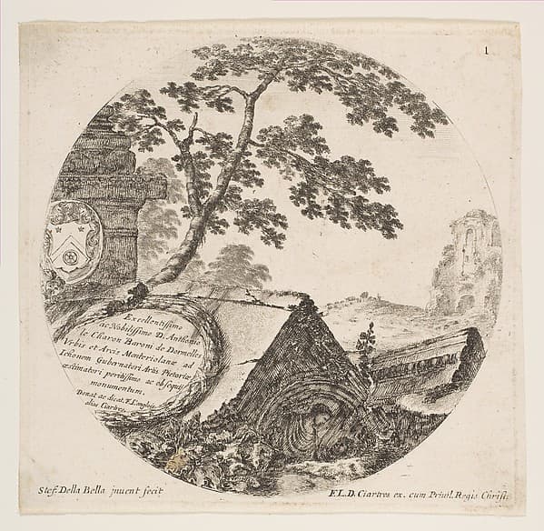 Fragments from ancient monuments, plate 1 from "Roman landscapes and ruins" (Paysages et ruines de Rome)
