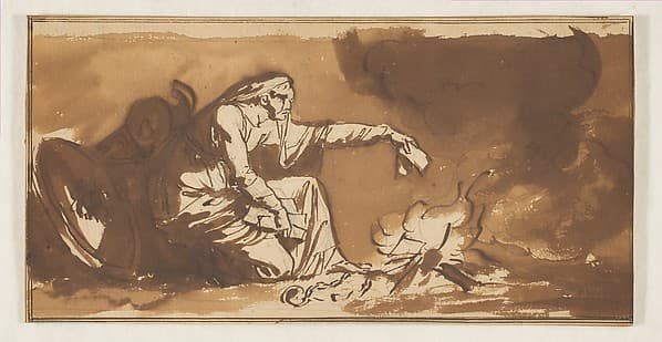 An Old Woman Burning Papers