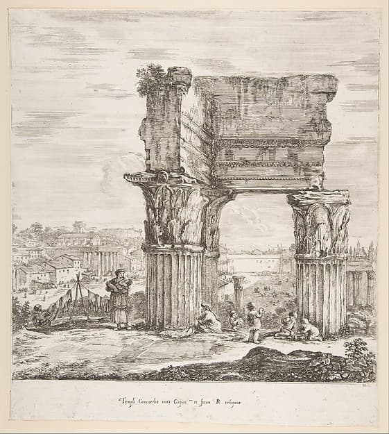The Temple of Vespasian and the Roman Forum, from "Six large views, four of Rome, and two of the Roman countryside" (Six grandes vues, dont quatre de Rome et deux de la Campagne romaine)