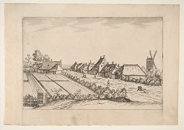 Fields with a Village Road with Post Mill, from the series The Small Landscapes (Multifariarum Casularum)