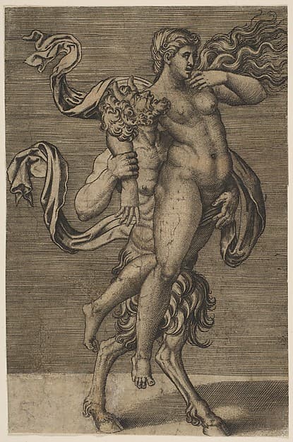 Satyr carrying a nymph restraining her right arm
