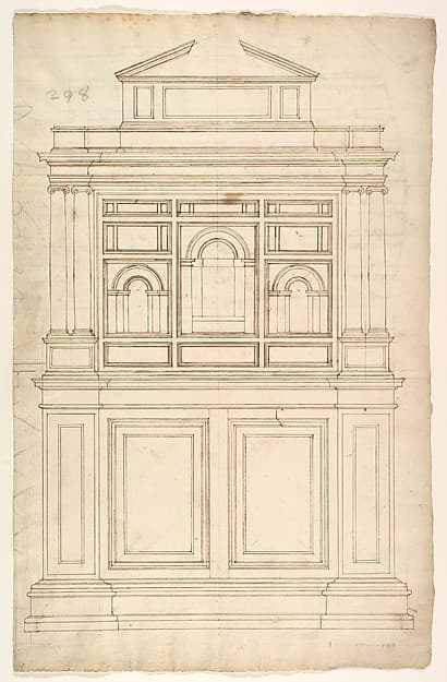 Court Cupboard (recto); Half-page of rectangles, numbered and lettered (verso)