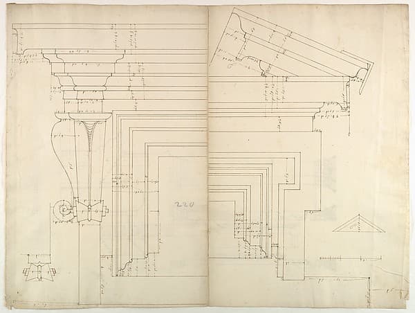 St. Peter's, drum, exterior bay, elevation with details (recto) St. Peter's, drum, section (verso)