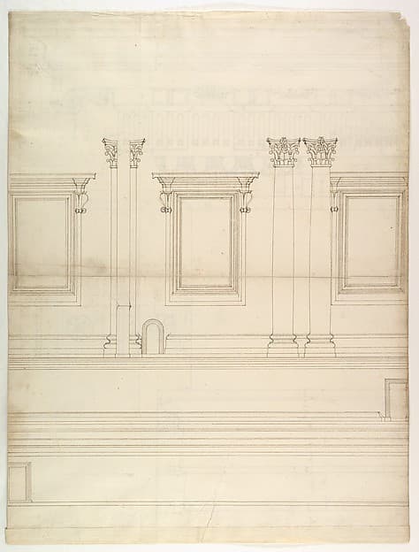 St. Peter's, drum, exterior, elevation (recto) St. Peter's, tribune, entablature, section and details (verso)