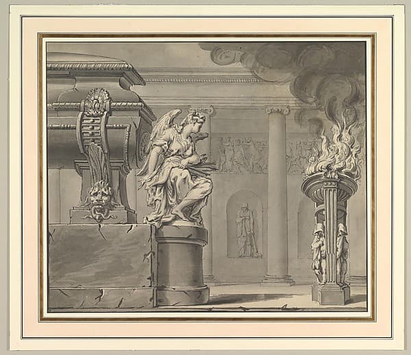 Classical Scene with a Tomb and Flaming Brazier