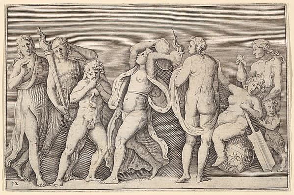 Bacchanale with Eight Figures, from "Ex Antiquis Cameorum et Gemmae Delineata/ Liber Secundus/et ab Enea Vico Parmen Incis"