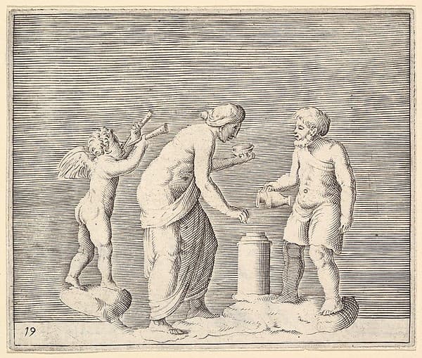 A Woman and Man Sacrificing in the Presence of Cupid, from "Ex Antiquis Cameorum et Gemmae Delineata/ Liber Secundus/et ab Enea Vico Parmen Incis"