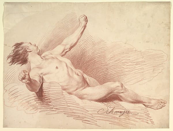 Reclining Male Nude, as Wind God on Clouds