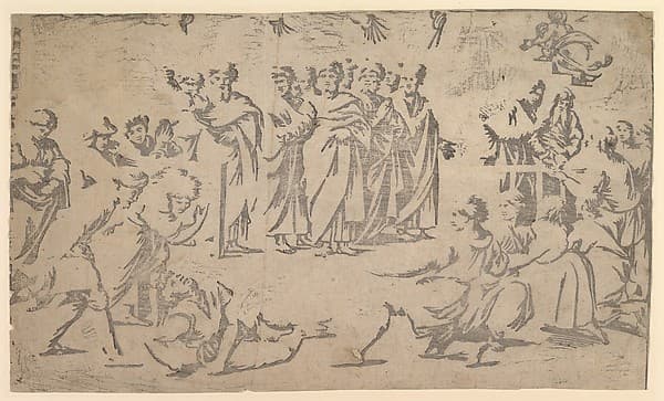 The death of Ananias surrounded by Apostles