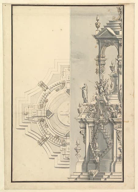 Half Elevation and Half Ground Plan for a Catafalque for a Duke