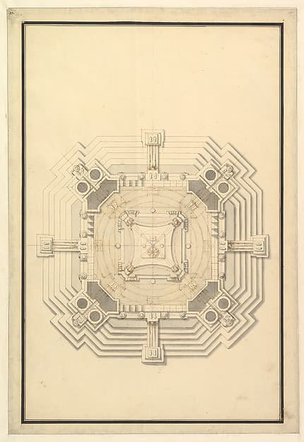 Ground Plan for a Catafalque for a Duke de Berri, probably Charles, Duke de Berri, Grandson of Louis XIV, and 3rd son of Louis, the Dauphin (1685-1714)