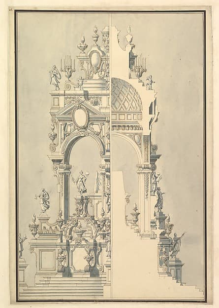 Half Elevation and Half Section of Catafalque for a Duchess of Hanover, probably Sophia (1630-1714)