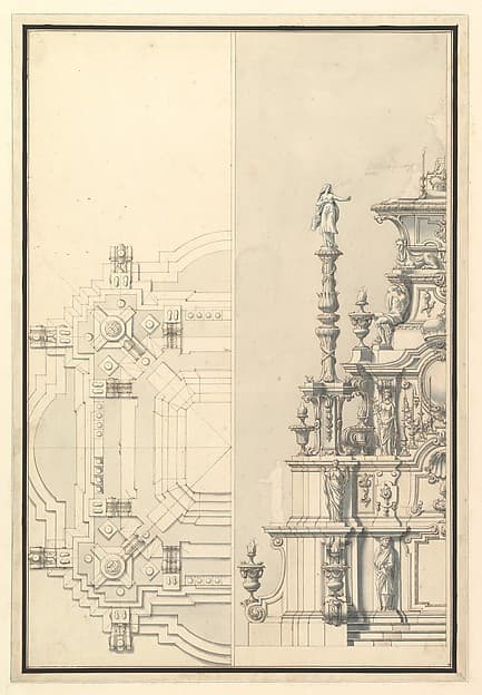 Half Elevation and Half Plan for a Catafalque for Maximilian, Elector of Bavaria, probably Maximilian II Emanuel (1662-1726)