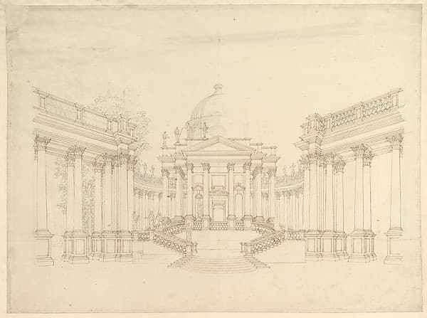 Design for Stage Set: Centralized Villa with Cupola ("Villa rotunda" Style) and Colonnaded Wings.