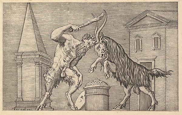 Speculum Romanae Magnificentiae: A Satyr and a Ram Clashing