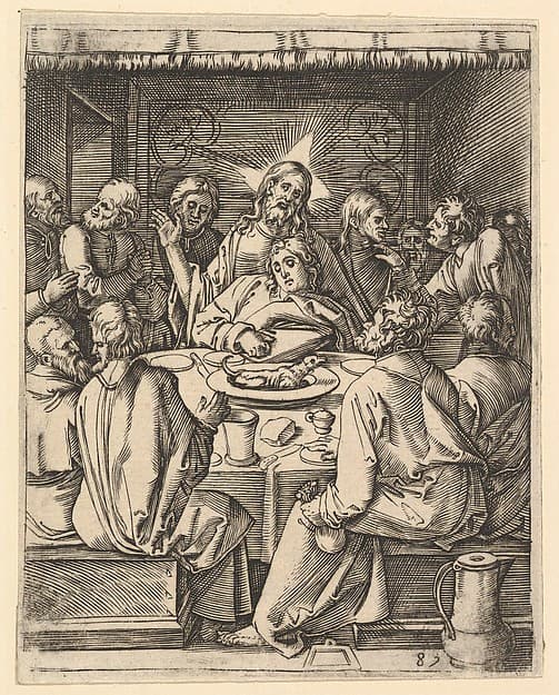 The Last Supper; The last supper with Christ sitting in the center embracing John