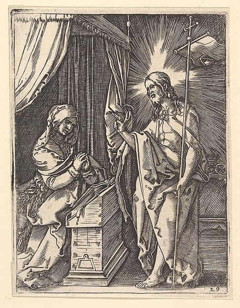 Christ appearing to Mary who is kneeling in prayer, after Dürer