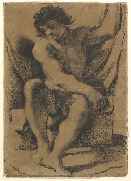 Seated Nude Young Man in Nearly Frontal View