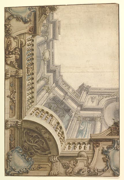 Design for Corner of Painting Ceiling with architectural perspective