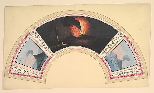 Fan Design with Eruption of Vesuvius and Three Views