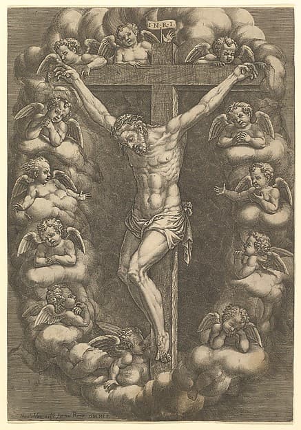 Christ crucified surrounded by mourning angels