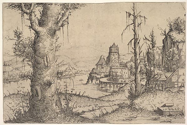 River Landscape with Large Tree at Left