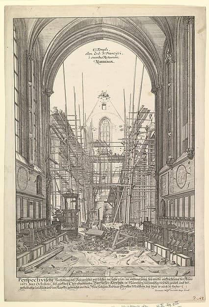 View of the Church of the Franciscans in Nuremberg under Reconstruction, from the series Views of Nuremberg