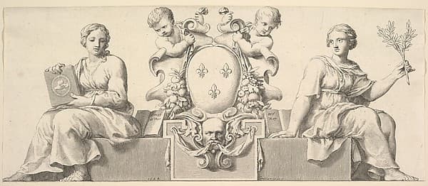 The Arms of France Accompanied by Personifications of Law and Good Faith