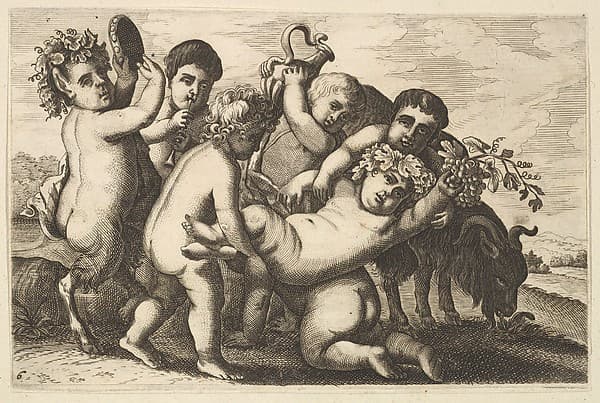 Five boys, two satyrs, and a goat (copy in reverse)