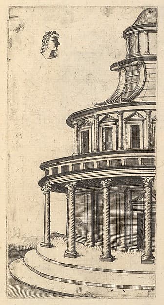 Partial view of a Building [Templum Iovis Ultoris) from the series 'Ruinarum variarum fabricarum delineationes pictoribus caeterisque id genus artificibus multum utiles'