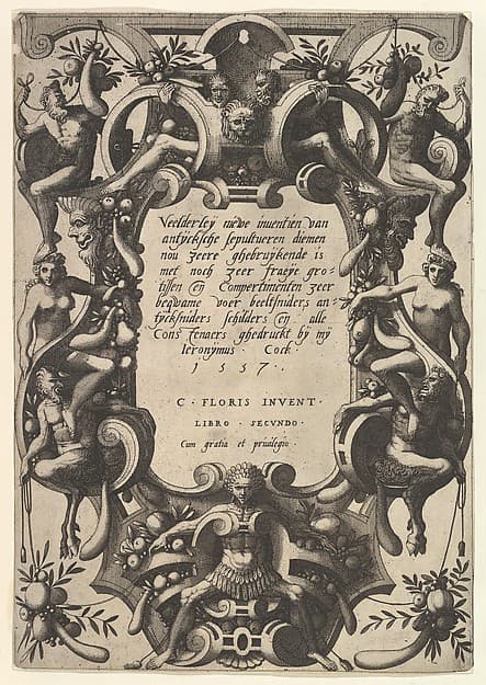 Title Plate from Veelderleij niewe inventien van antijckesche sepultueren diemen nou zeere ghebruijkende is met noch zeer fraeije grotissen en compertimenten zeer beqwame voer beeltsniders antijcksniders schilders en all constenaers...Libro Secundo