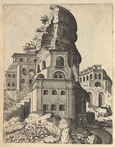 Vertical Landscape with the Ruins of the Temple of Venus and Roma, from the series 'Ruinarum variarum fabricarum delineationes pictoribus caeterisque id genus artificibus multum utiles'